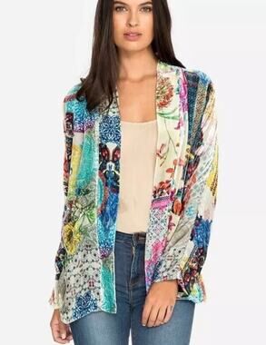 RARE Johnny Was Size XS Gigi Boho Printed Velvet Silk Kimono Jacket Cardigan